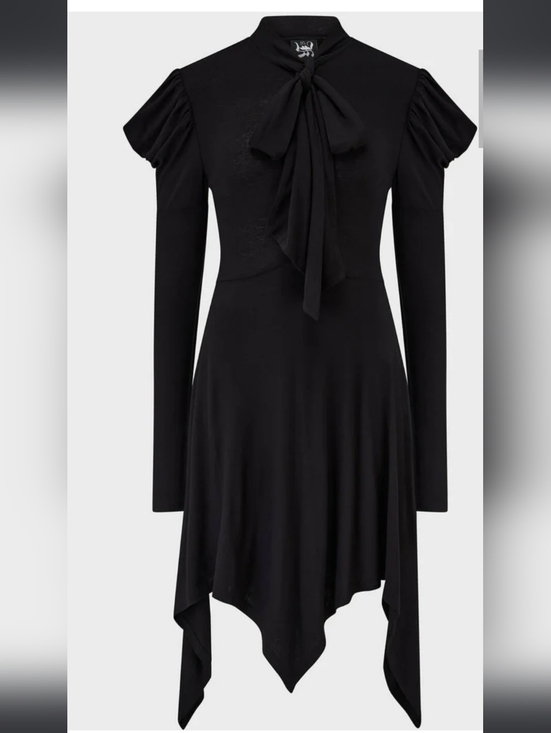 Killstar Dresses & Skirts - Killstar Black Long-Sleeve Tie-Front Asymmetric Dress